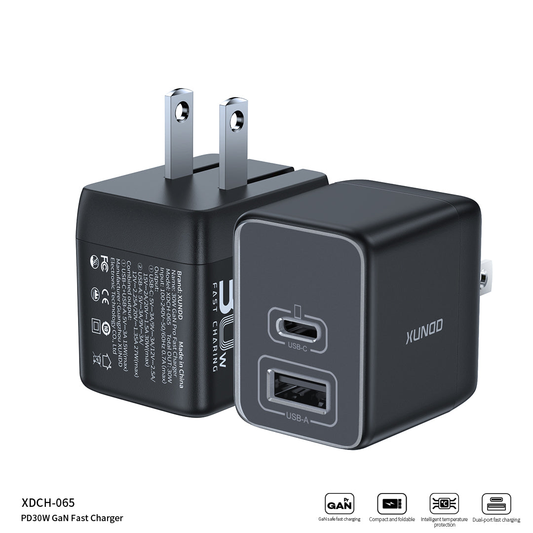 XUNDD XDCH-065 Type-C+USB-A 30W Fast Charging Block Portable GaN Power Adapter XUNDD XDCH-065 Type-C+USB-A 30W Fast Charging Block Portable GaN Power Adapter